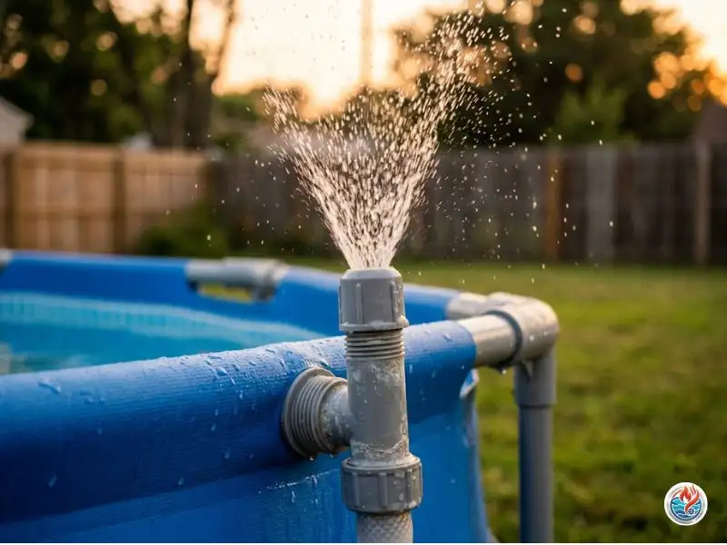 Pool aerator spraying water to cool an above-ground swimming pool