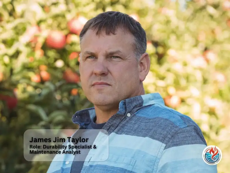 James Jim Taylor, Durability Specialist and Maintenance Analyst, looking forward in front of an outdoor orchard backdrop.