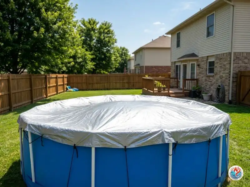 Reflective cover reducing heat buildup on an above-ground pool