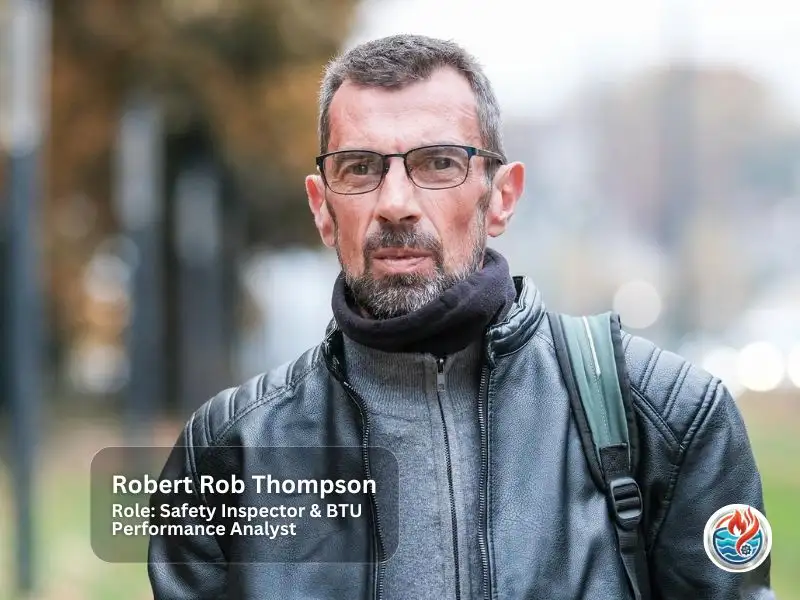 Robert Rob Thompson, Safety Inspector and BTU Performance Analyst, wearing glasses and a black leather jacket outdoors.