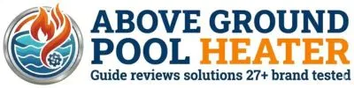 Above Ground Pool Heater logo featuring a circular fire and water icon with the text Guides, Reviews, and Solutions.
