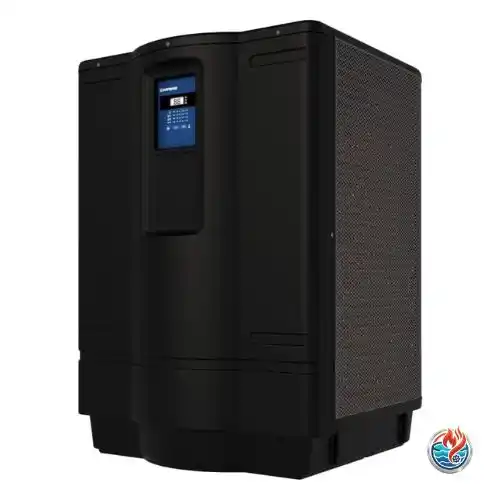 Hayward W3HP21405T HeatPro pool heat pump with titanium heat exchanger and blue LCD panel.