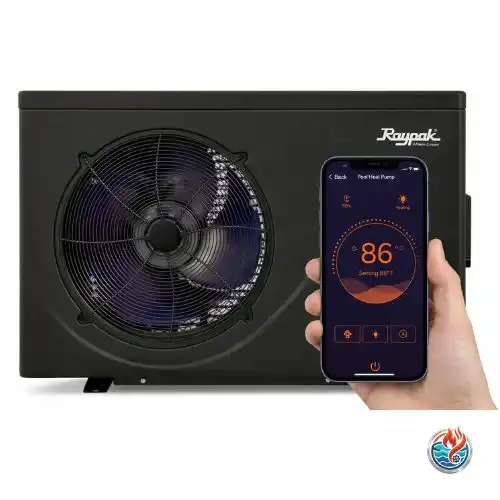 Raypak Crosswind 40i pool heat pump controlled by hand using the WiFi smartphone app.