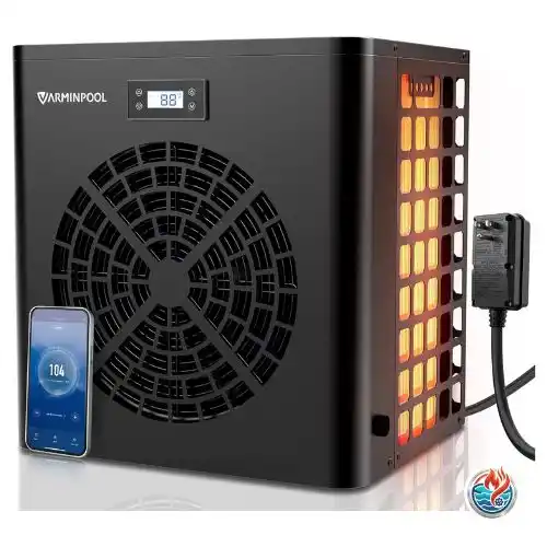 VARMINPOOL compact black heat pump with illuminated grille, ideal for small above ground pools