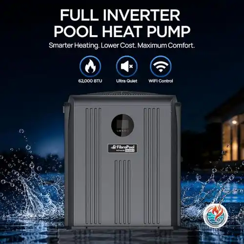 FibroPool FH285-i full inverter pool heat pump with WiFi control, 62,000 BTU.