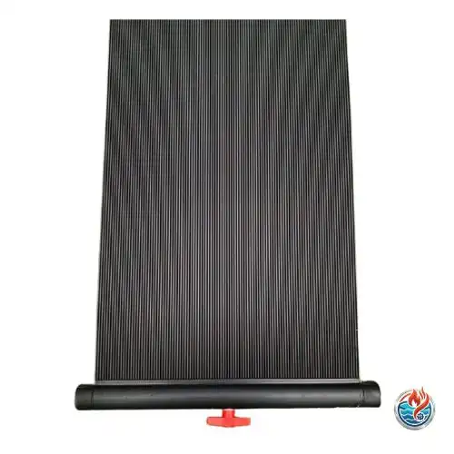 Black FAFCO Solar Bear pool heating panel featuring its integrated header pipe and red manual bypass valve. SunCOIL Solar Pool Heater Dome Review