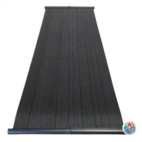 A single SunQuest solar pool heating panel with a longitudinal tube design on a white background. SunQuest Solar Heater Panels Review